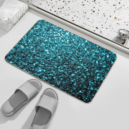 Aqua Blue Shiny Faux Glitter Sparkles  Anti-Trip Bath Mat