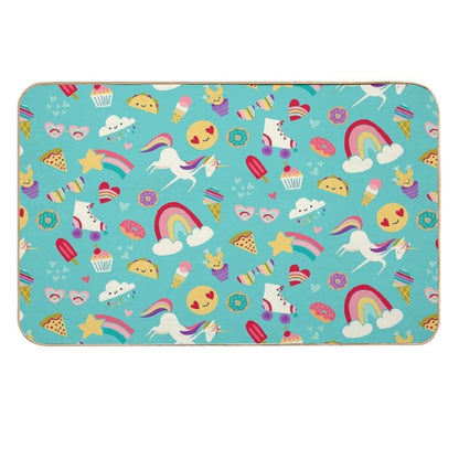 Tween Girl Icons Rainbows Emojis Unicorns Roller Skates  Pet-Safe Bath Mat