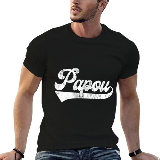 Mens Papou Vintage Retro Fathers Day for Papa Grandpa  Graphic-printed T-Shirt