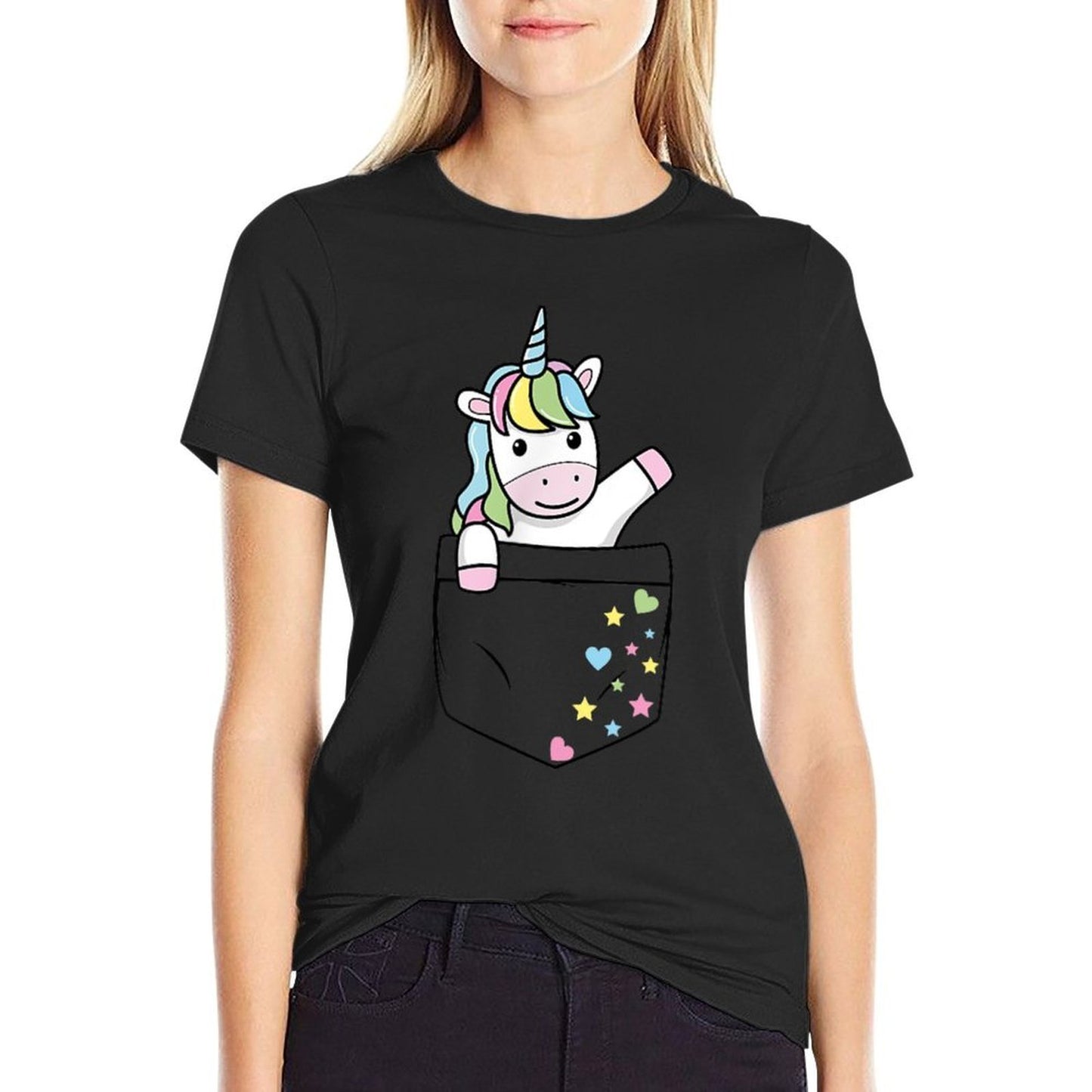 Cute Unicorn in My Pocket Colorful Pastel Magical Stars Gift  Graphic-printed T-Shirt