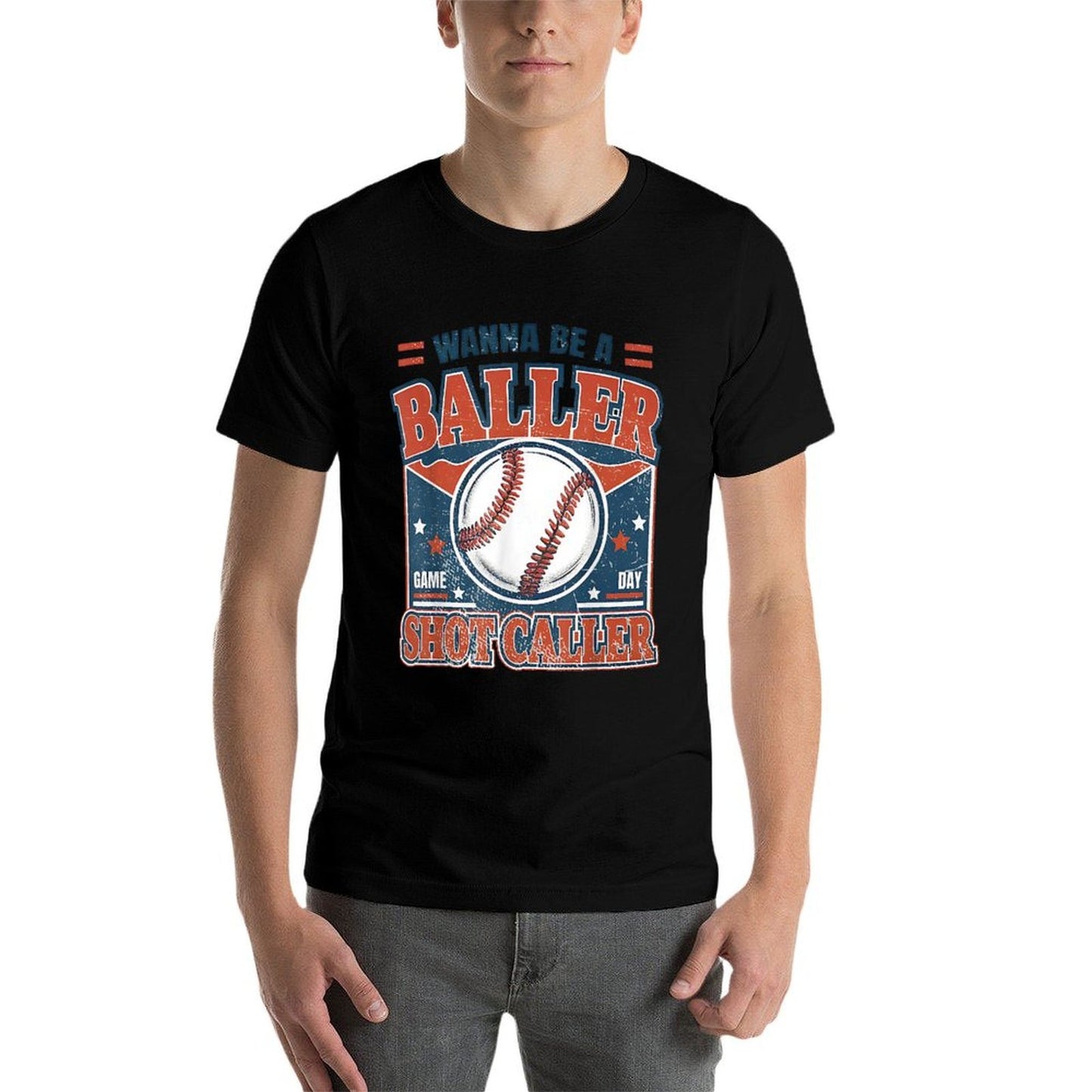 Wanna Be A Baller Shot Caller Retro Baseball  Slim-fit Cut T-Shirt