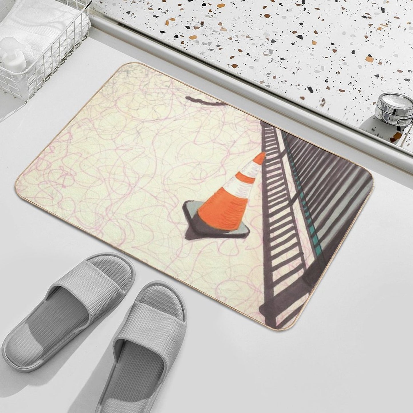 Orange Traffic Cone Durable Bath Mat