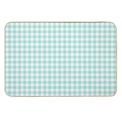 Aqua Gingham Checkered Pattern Design  High-Traffic Bath Mat