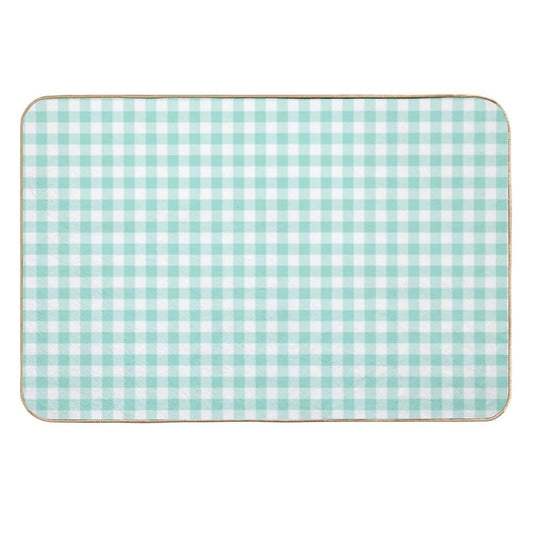 Aqua Gingham Checkered Pattern Design  High-Traffic Bath Mat
