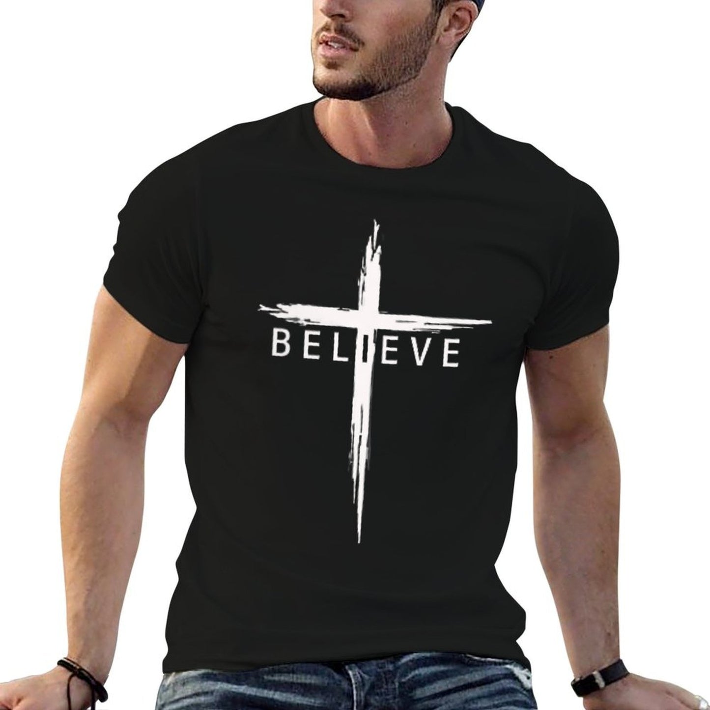 Believe Christian Cross Jesus Christ Christians Men Women  Polyester Blend T-Shirt