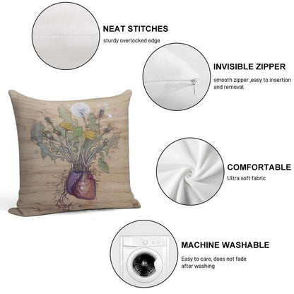 Dandelion Heart Soft High-Density Material Throw Pillow