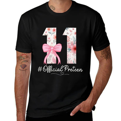 11 Year Old Birthday Girls Coquette Bow 11th Bday Floral  Heathered Texture T-Shirt