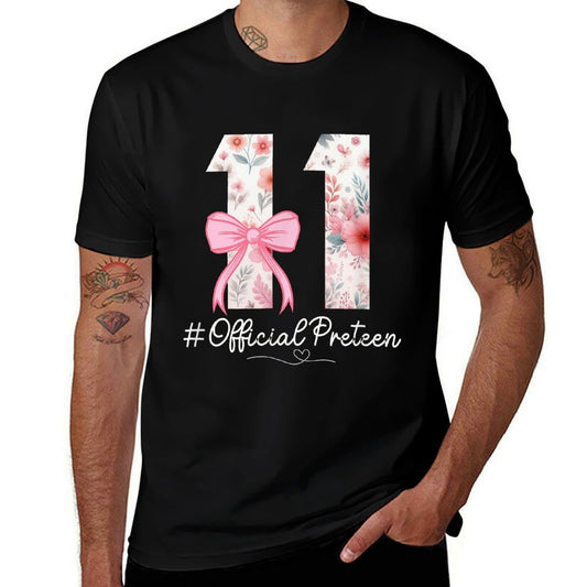 11 Year Old Birthday Girls Coquette Bow 11th Bday Floral  Heathered Texture T-Shirt