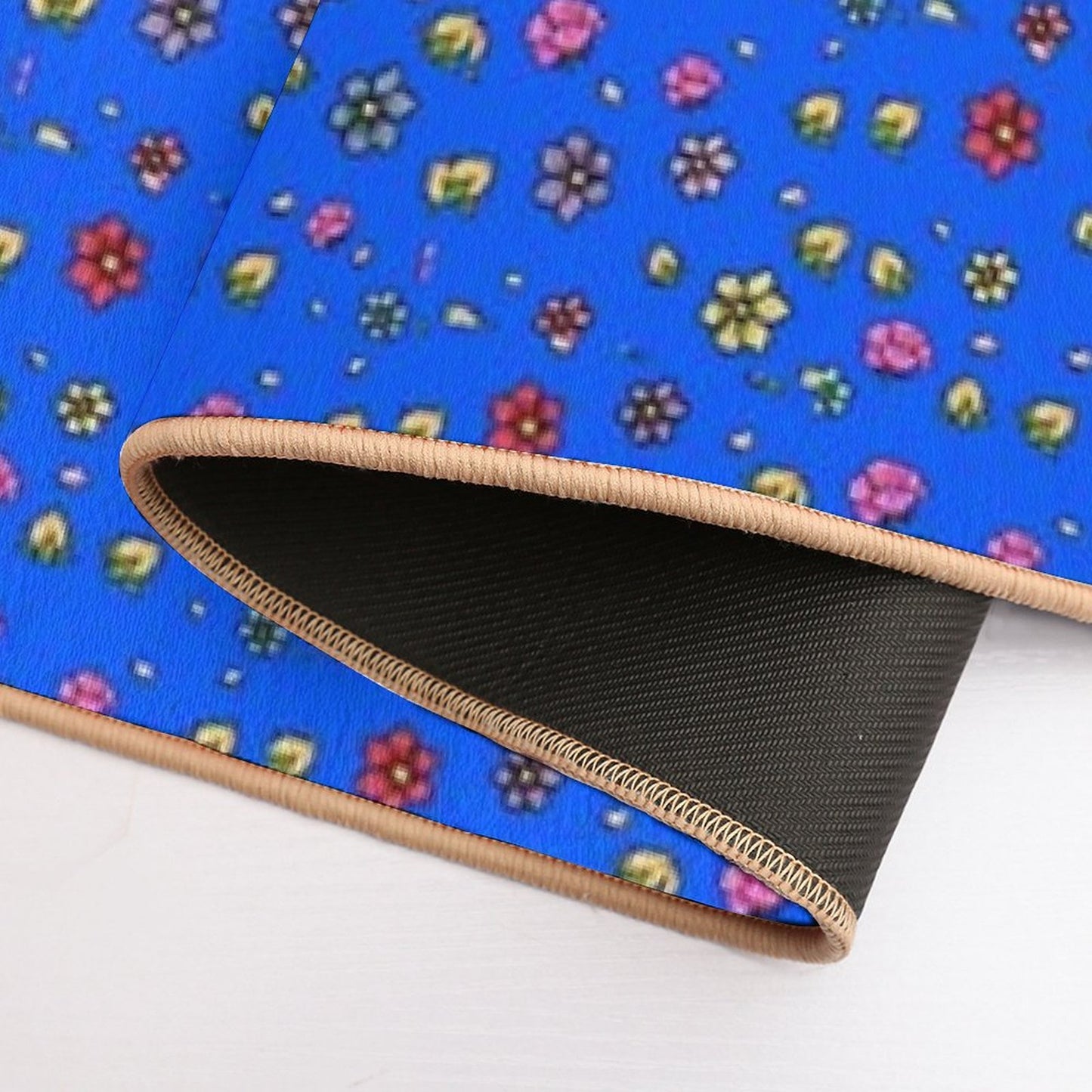 Hand-painted Floral Digital Art Print - BLUE Durable Bath Mat