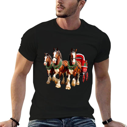 X-Mas Equestrian Farm Unisex-Adult Christmas Animal Print, Black, Small,, Classic Fit, Crew Neck, Pull On, 1 Count  Eco-friendly Material T-Shirt