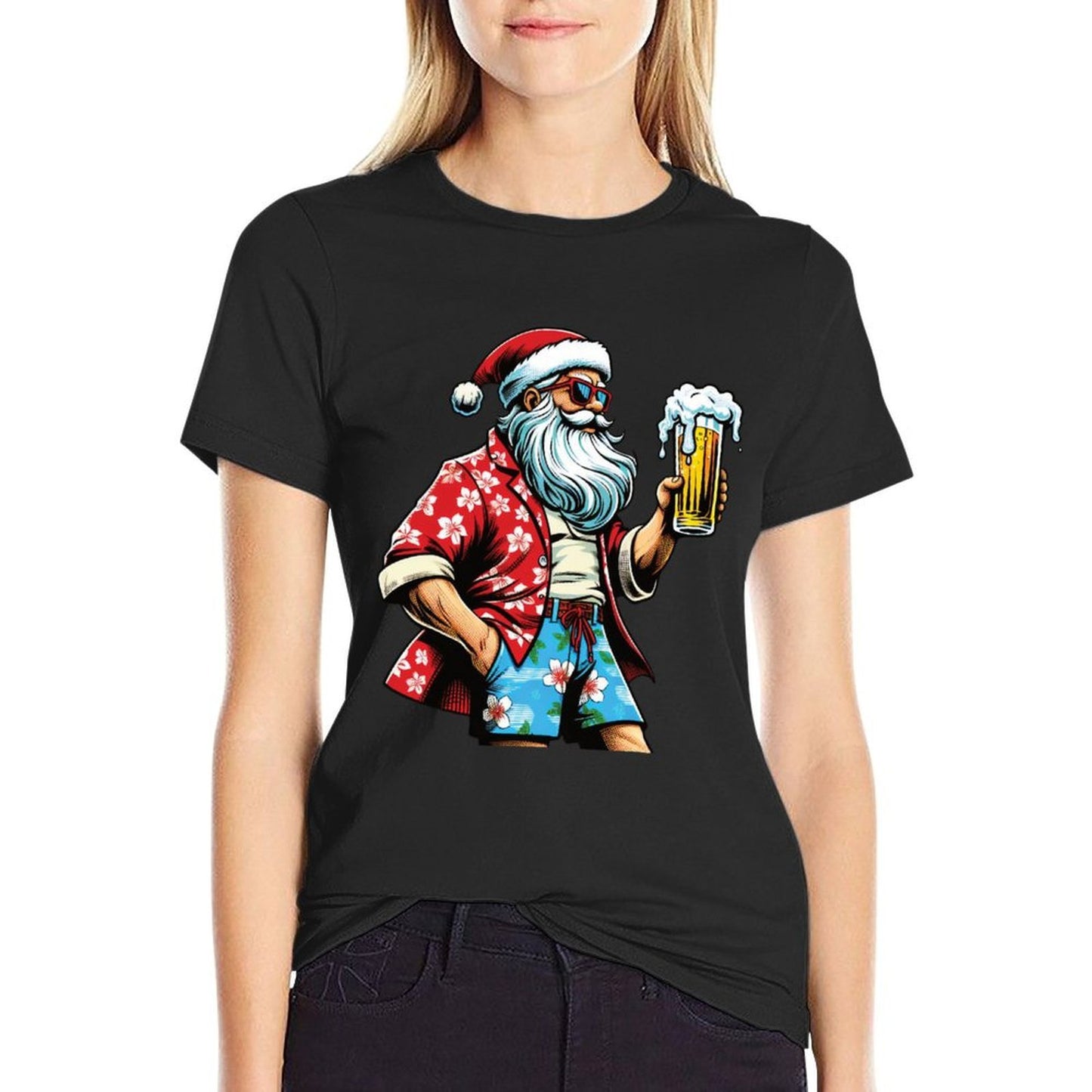 Hawaiian Christmas for Men Santa Beach Beer Lover Xmas  Lightweight T-Shirt