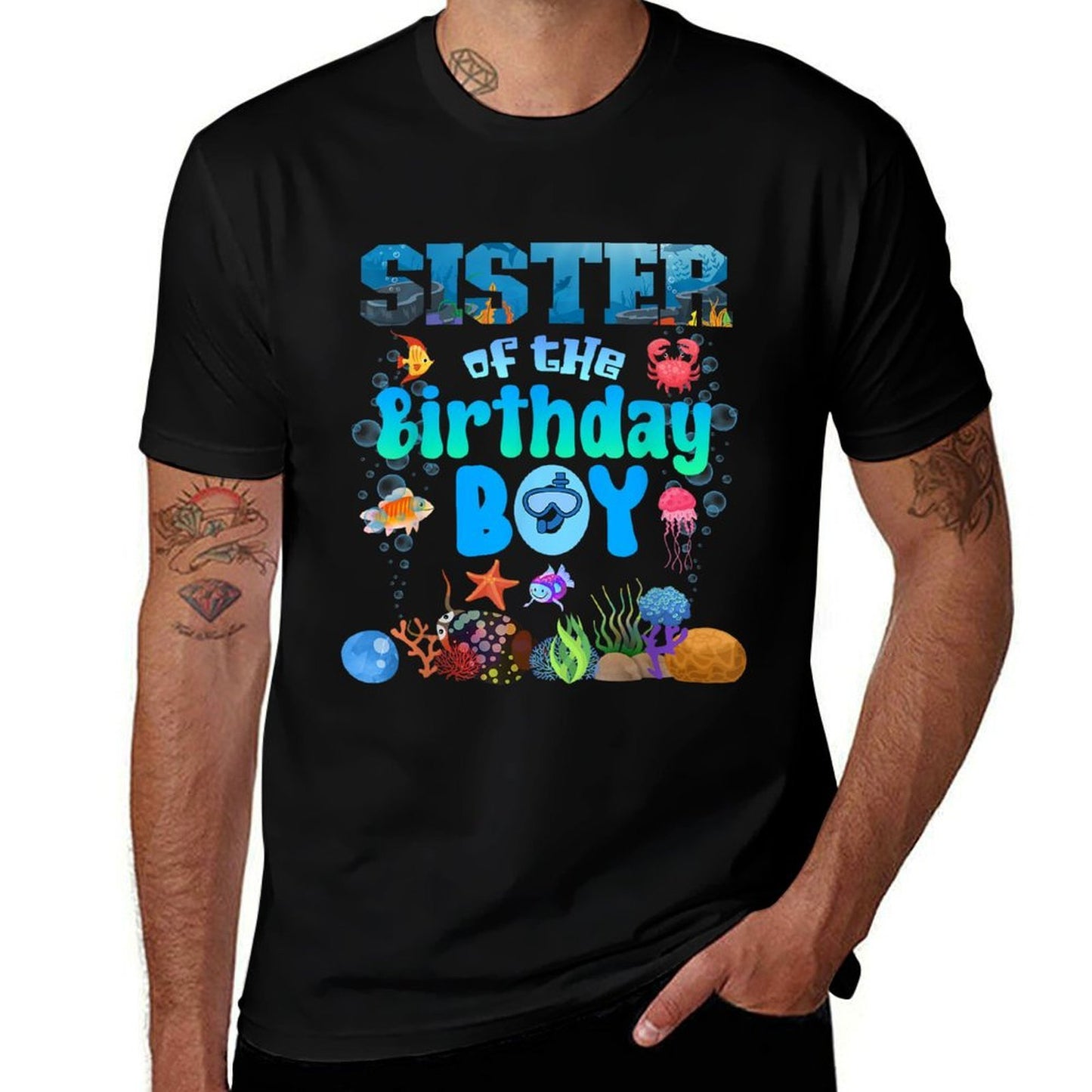 Sister Of The Birthday Boy Aquarium Sea Animals Matching  Polyester Blend T-Shirt