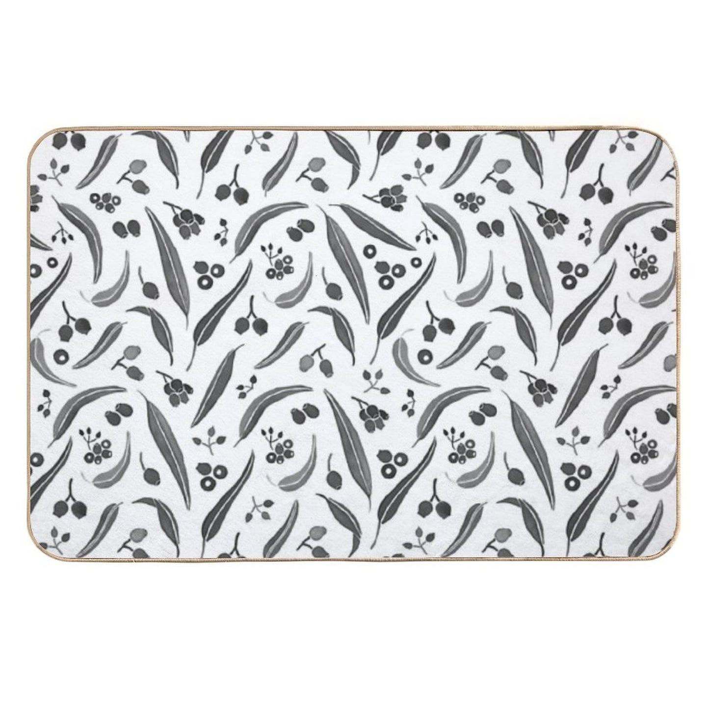 Eucalyptus Leaves Watercolour in Black And White Palette  Toxin-Free Bath Mat