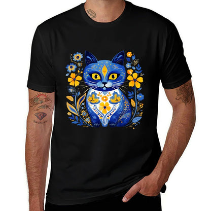 Ukraine Cat Floral Vintage Ukrainian Vyshyvanka Style Comfortable T-Shirt