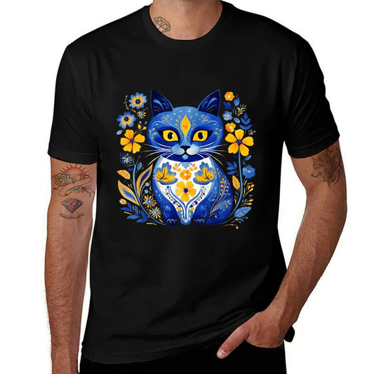 Ukraine Cat Floral Vintage Ukrainian Vyshyvanka Style Comfortable T-Shirt