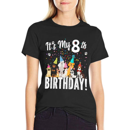 Its My 8th Birthday Shirt Toddler Girl with Dogs (eight)  Ribbed Collar T-Shirt