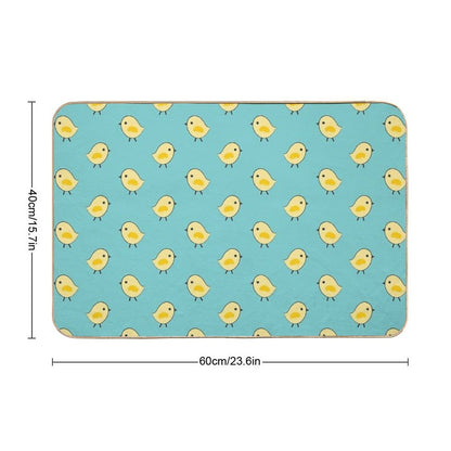 Busy Chicks Pattern - Yellow on Aqua Blue  Pet-Safe Bath Mat