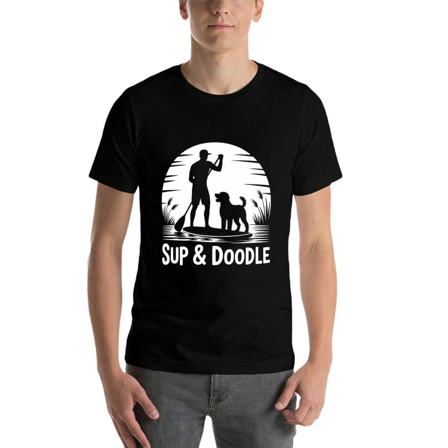 SUP  Doodle Dog Lover Paddleboarding  Trendy Pattern T-Shirt