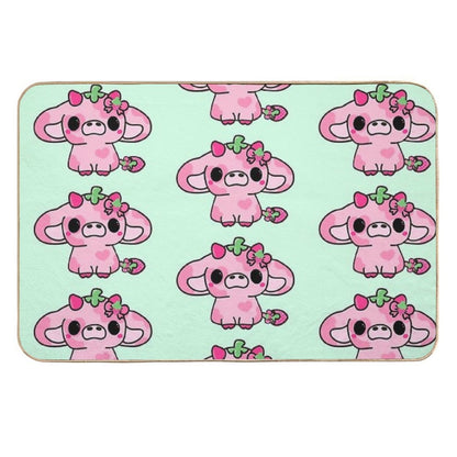 Adorable Kawaii Pink Cow with Strawberry Style  Versatile Bath Mat