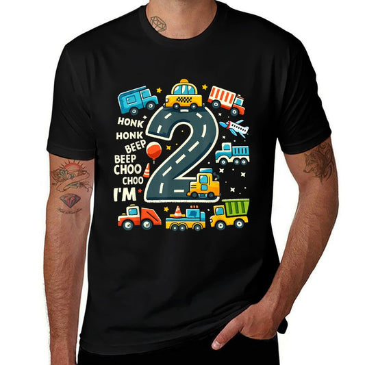 2 Year Old Birthday Boy Truck Car Transportation  Polyester Blend T-Shirt