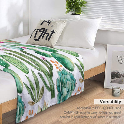 Watercolor Cactus Pattern Eco-conscious Throw Blanket