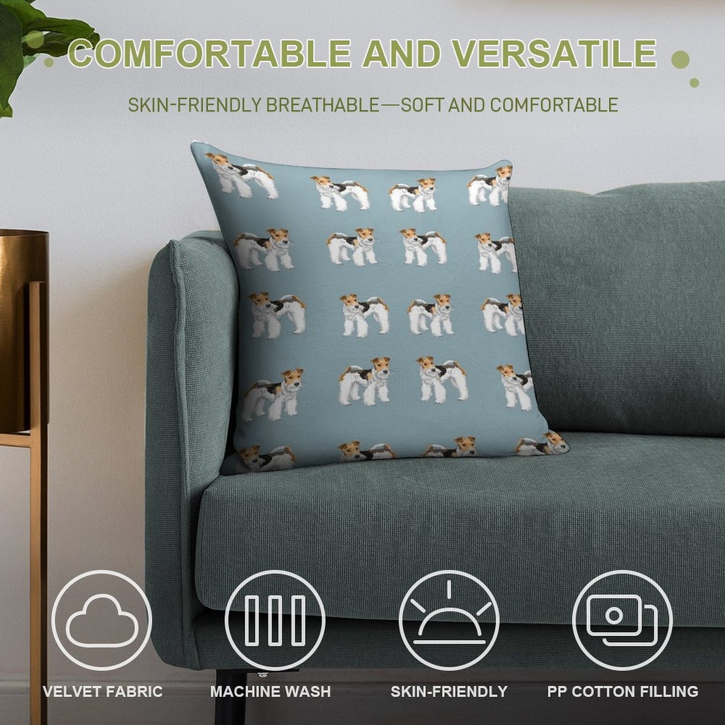 Retro Wire Haired Fox Terrier Design Soft Anti-Pilling Throw Pillow