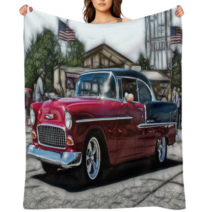 Double Nickel,......55 Chevy, Car Show OKC,USA All-season Throw Blanket