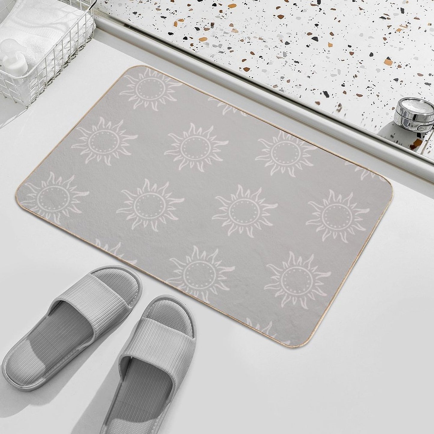 Cute Boho Sun Pattern Bohemian Aesthetic In Muted Colors Taupe  Slip-Resistant Bath Mat