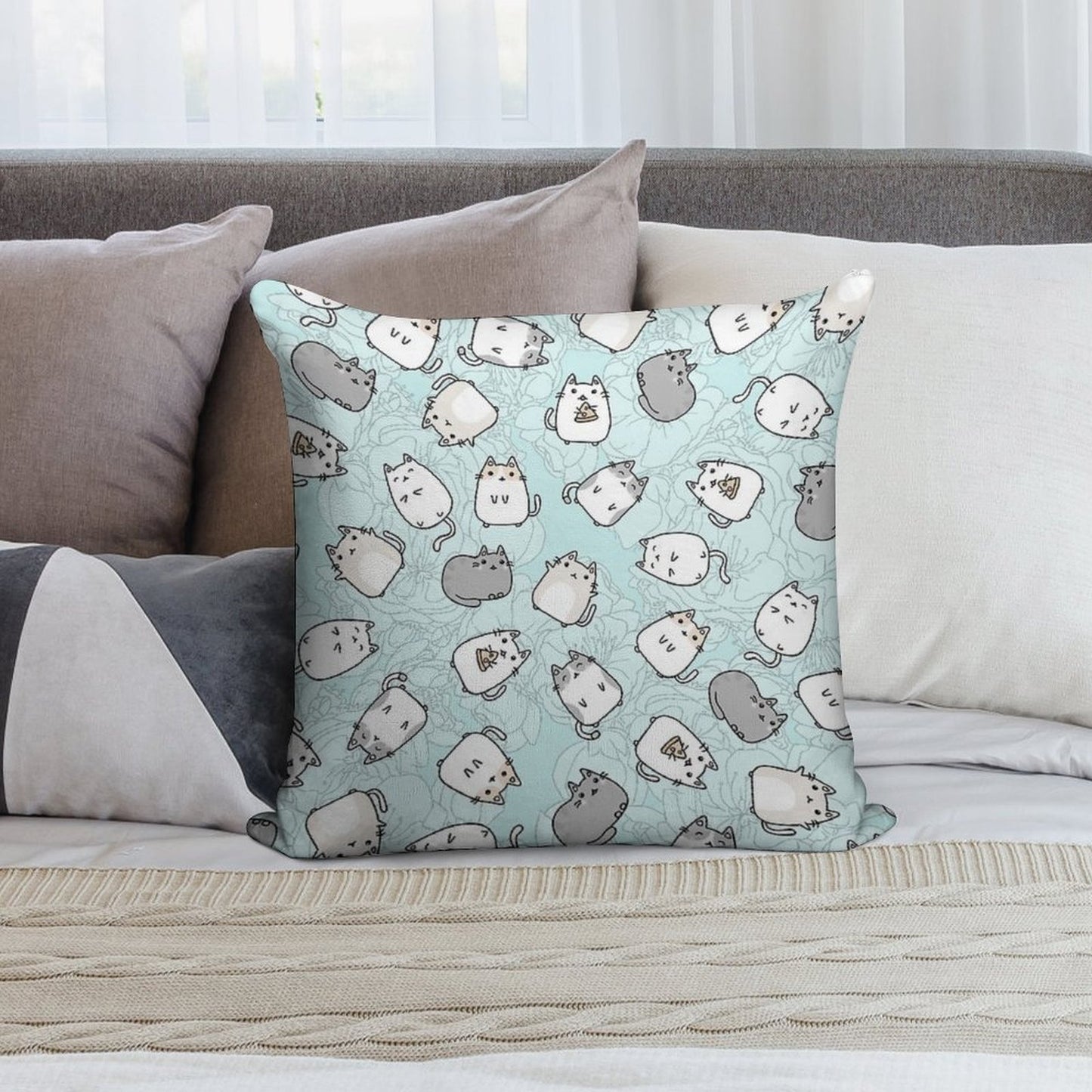 Cute Kawaii Cats Cat Pattern Soft Anti-Pilling Throw Pillow