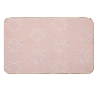 Cute Boho Sun Pattern Bohemian Aesthetic In Muted Colors Coral Pink  Anti-Trip Bath Mat