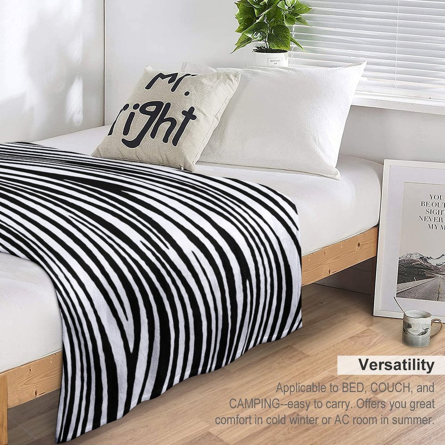 Zebra Pattern Camouflage Black And White V2 Lightweight Throw Blanket