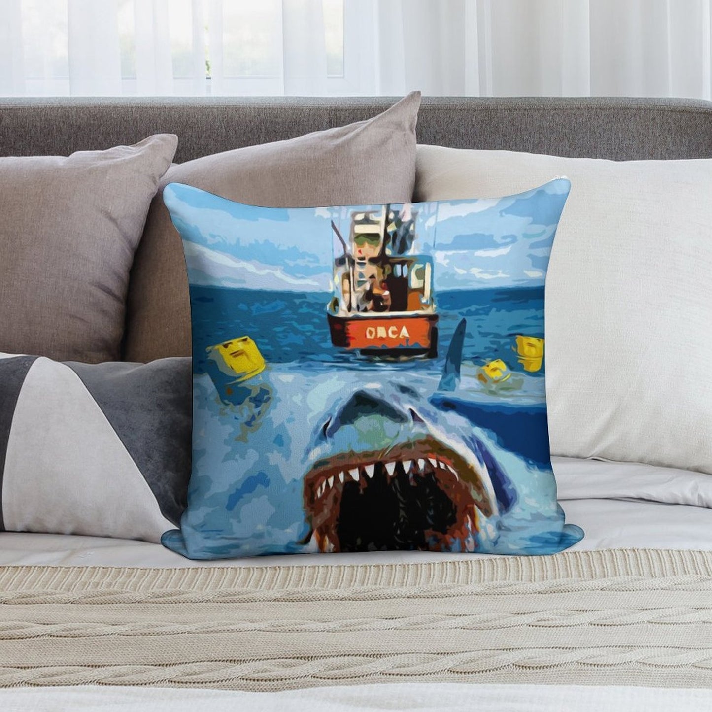 Jaws Movie Retro. Birthday Party Gifts. Officially Licensed Merch. Soft Warmth Comfort Throw Pillow