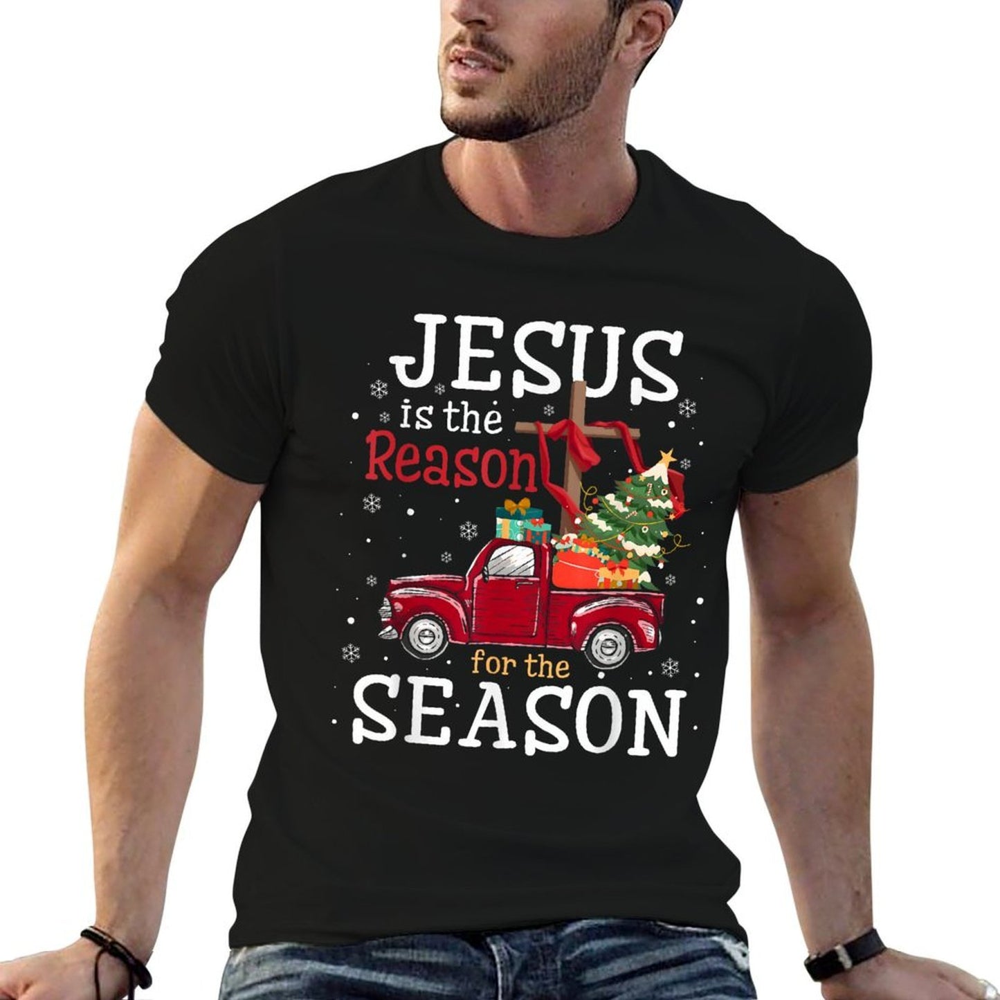 Jesus Is The Reason for The Season Christian Faith Christmas  Oversized Silhouette T-Shirt