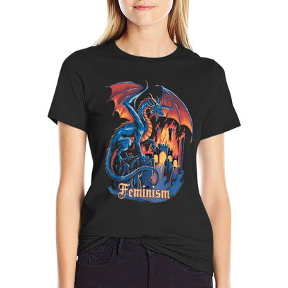 Feminism Dragon Fantasy Vintage Feminist Graphic  Easy-care T-Shirt