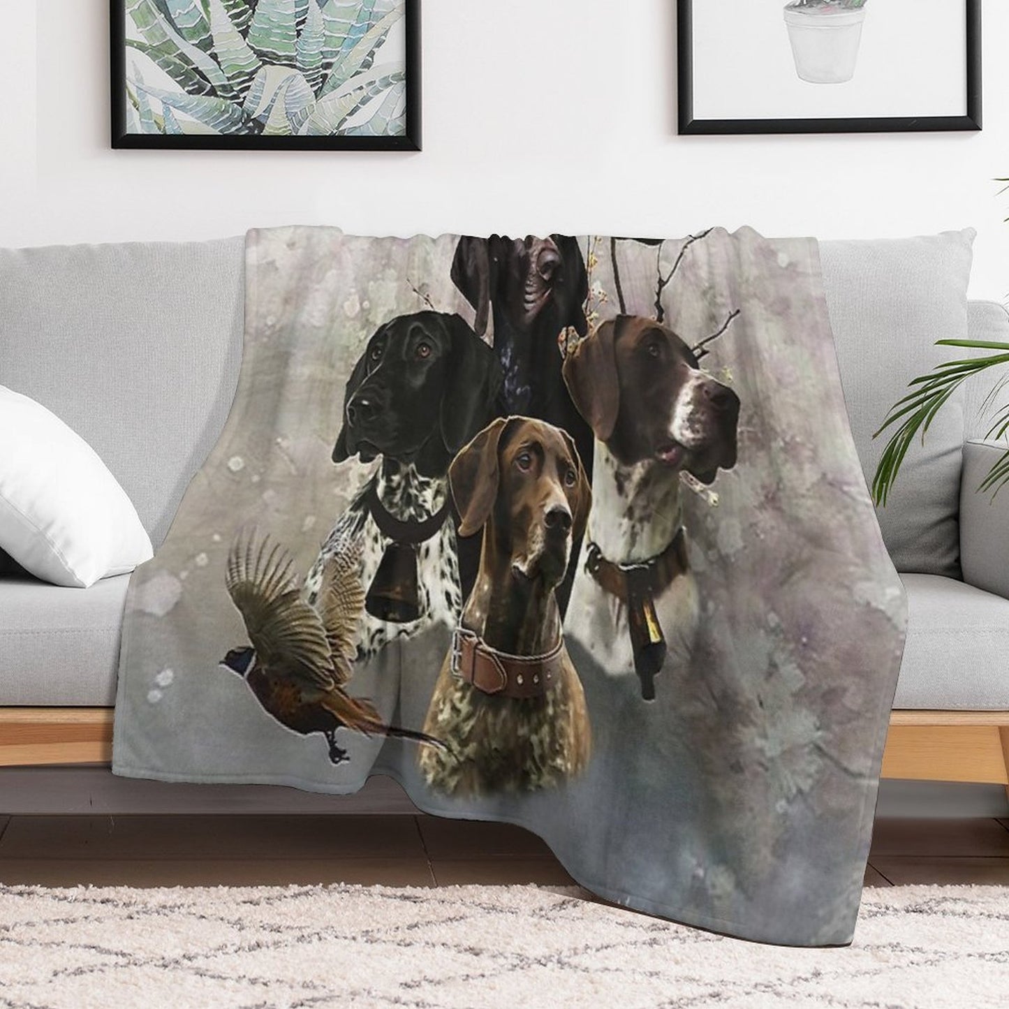 4 German Shorthaired Pointer Colors Sustainable Throw Blanket