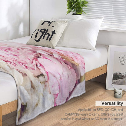 Peonies on White Shrink-resistant Throw Blanket