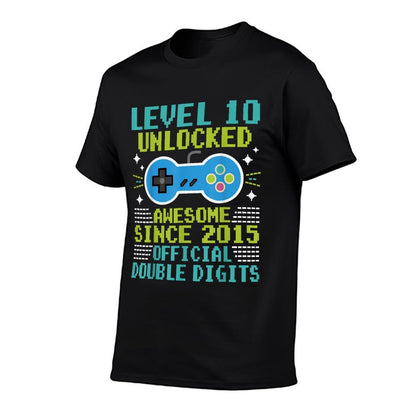 10th Birthday Boys Level 10 Unlocked Awesome Since 2015  Polyester Blend T-Shirt