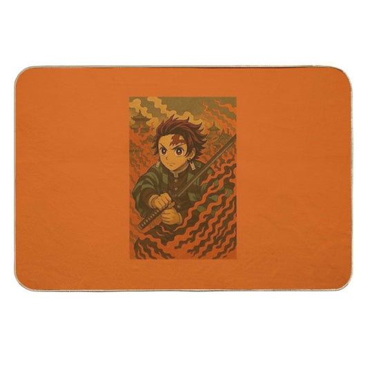 Japanese Vintage Drawing Tanjiro  Stain-Proof Bath Mat