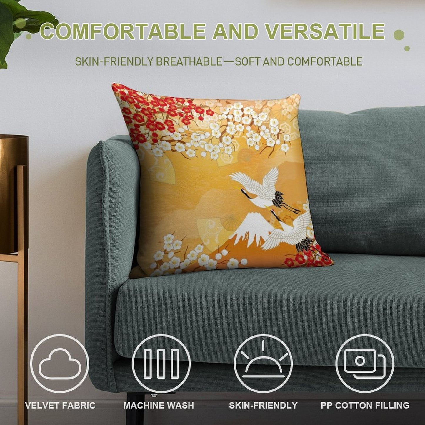 Beautiful Kimono of Japan Soft Easy Maintenance Throw Pillow