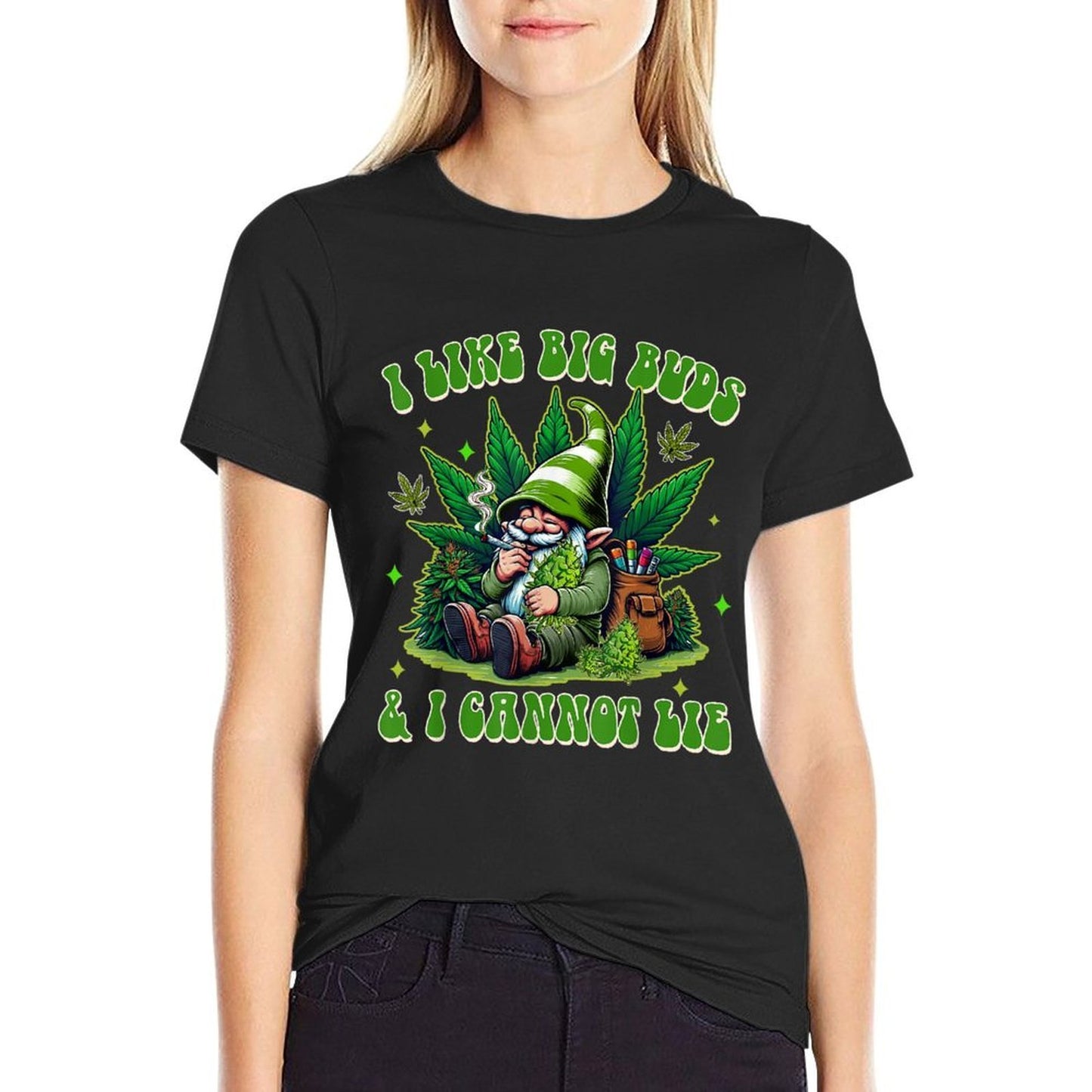 Cannabis Weed Gnome Smoking I Like Big Buds  I Cannot Lie  Oversized Silhouette T-Shirt