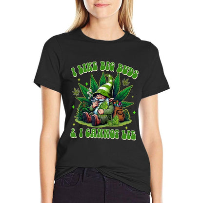 Cannabis Weed Gnome Smoking I Like Big Buds  I Cannot Lie  Oversized Silhouette T-Shirt