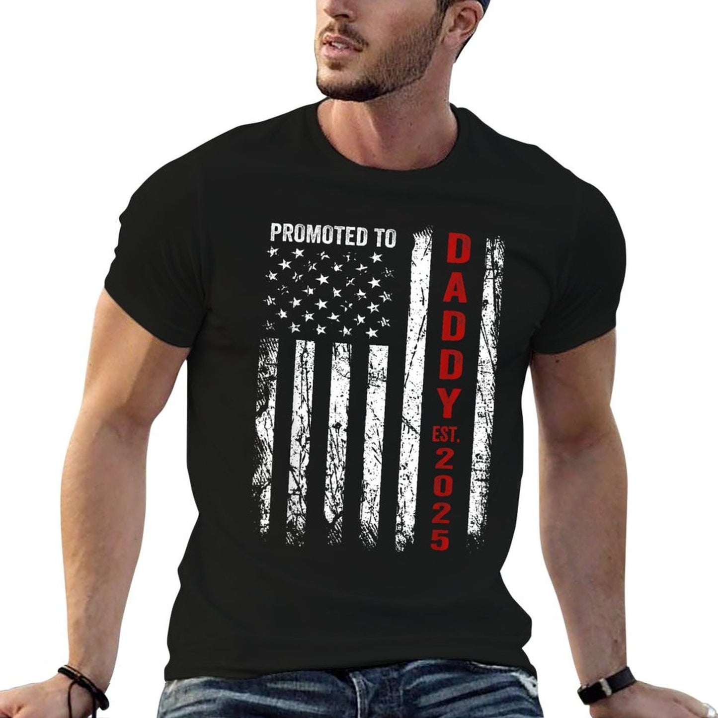 Patriotic Dad Promoted To Daddy Est 2025 New Dad 2025 Women Men  Soft T-Shirt
