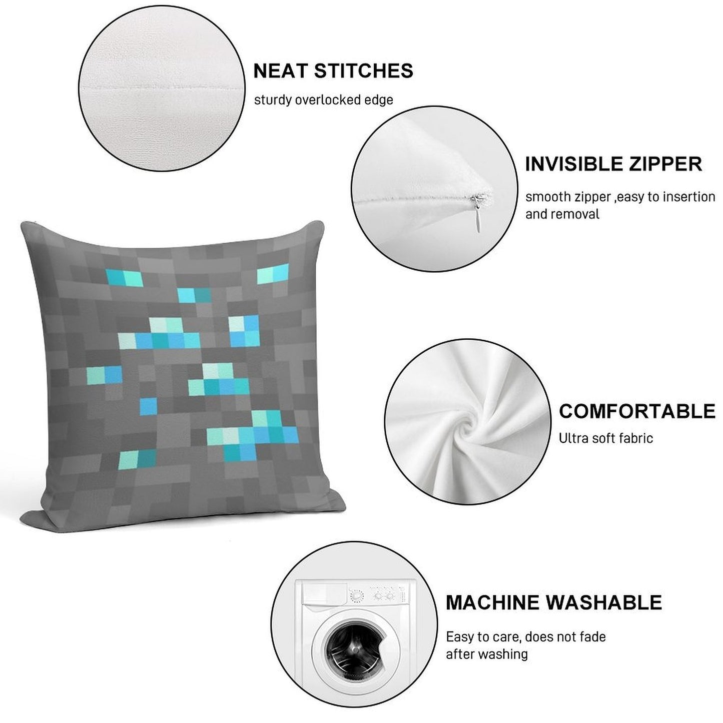 Minecraft Diamond Block Soft Short Plush Fabric Throw Pillow