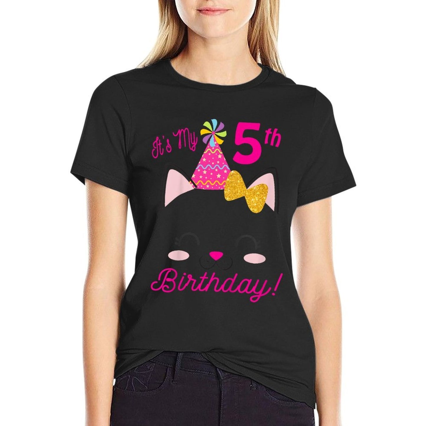 Its My 5th Birthday Girl Kitty Cat Theme Party (Five)  Graphic-printed T-Shirt