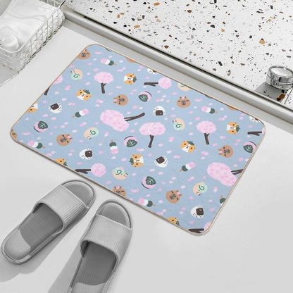 Bubu And Moonch Sakura Season Pattern  Non-Slip Bath Mat