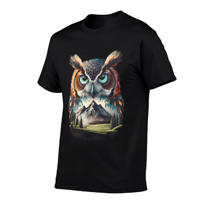 Abstract Owl Mountain Realistic Animal Nature  Tagless Design T-Shirt