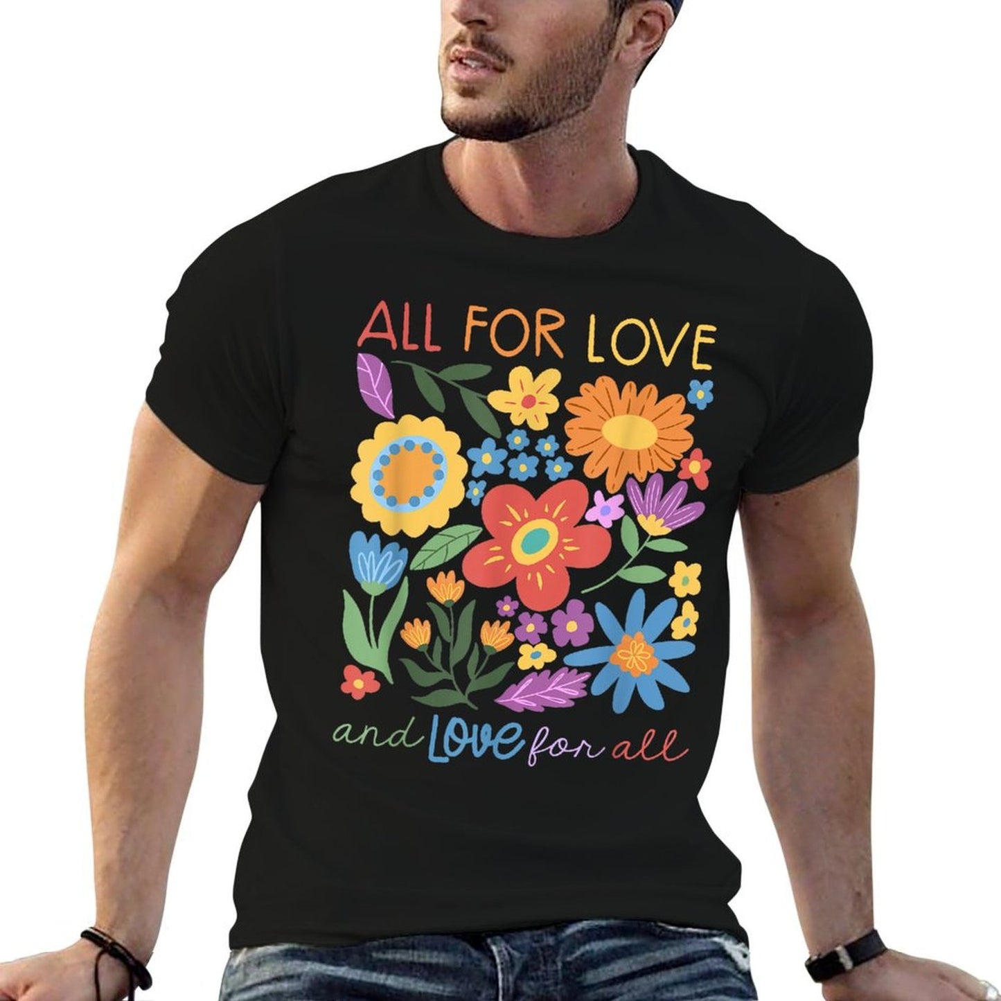 Wildflower Floral All For Love  Love For All LGBT Pride  Wrinkle-resistant T-Shirt