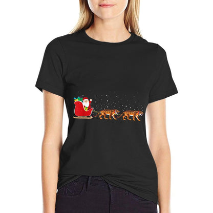 Tiger Santa Christmas Sleigh - Funny Tiger Xmas  Fade-proof Color T-Shirt