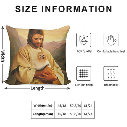 Pomeranian Dog And Jesus Lover Soft Decorative Cover Throw Pillow