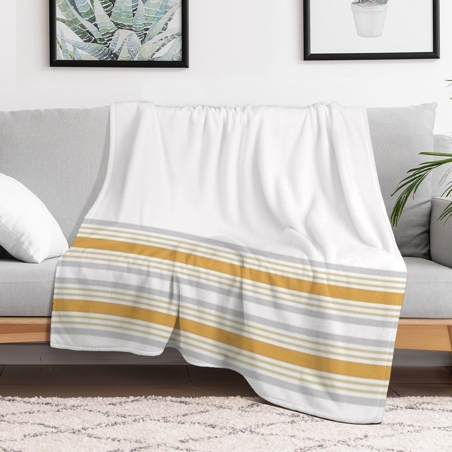 Line Art Neutral Yellow Shrink-resistant Throw Blanket